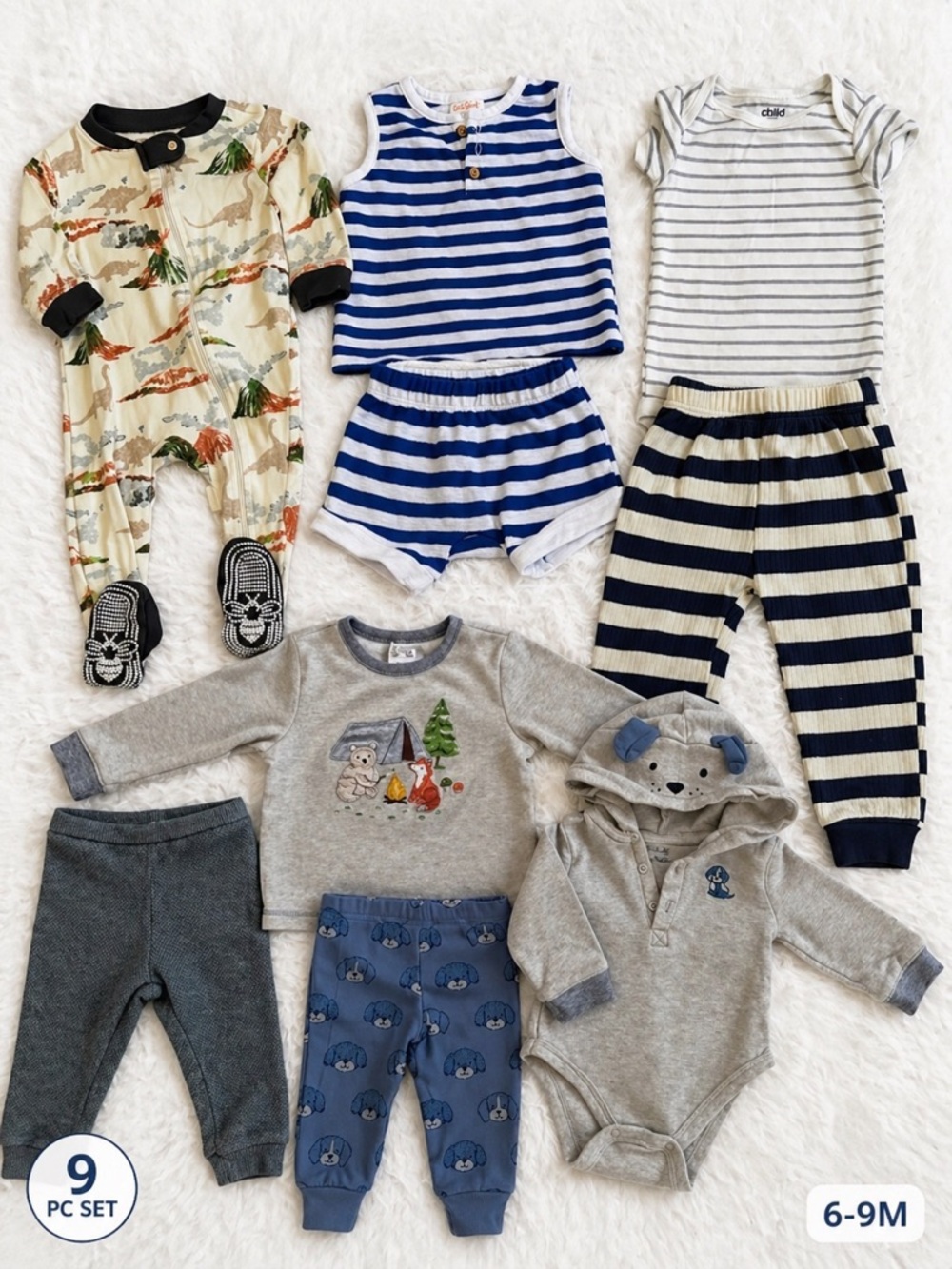 9 Pc Baby Boy Bundle 6-9M Cat & Jack Little Me Mixed Brands